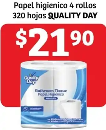 Soriana Híper Papel Higienico 4 Rollos 320 Hojas Quality Day oferta