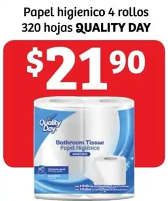 Soriana Súper Papel Higiénico 4 Rollos 320 Hojas Quality Day oferta