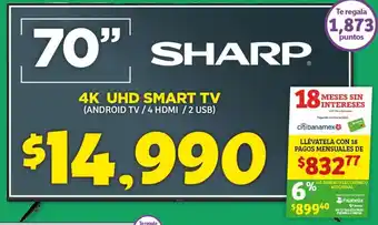 Soriana Híper Sharp4K UHD Smart TV 70" oferta