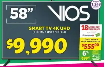 Soriana Híper Vios Smart TV 4K UHD 58" oferta
