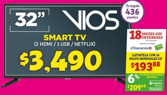 Soriana Híper Vios Smart TV 32" oferta