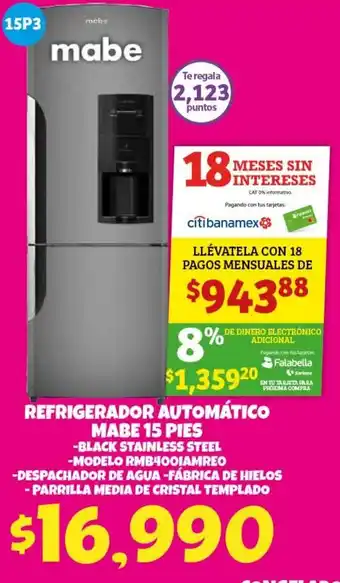 Soriana Híper Mabe Refrigerador Automático 15P3 oferta