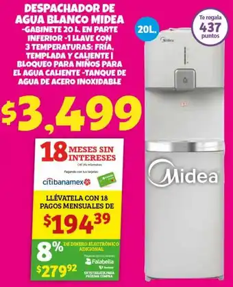 Soriana Híper Midea Despachador de Agua Blanco Midea 20L oferta