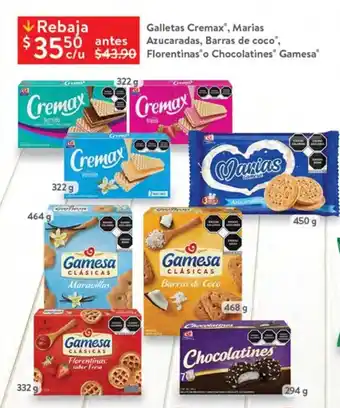 Walmart Galletas Cremax, Marias Azucaradas, Barras de coco, Florentinas o Chocolatines Gamesa oferta