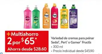 Variedad de cremas para peinar Sedal, Pert o Garner Fructis