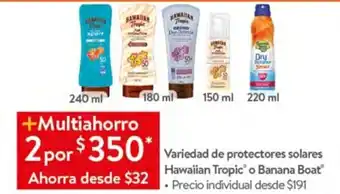 Variedad de protectores solares Hawaiian Tropic o Banana Boat