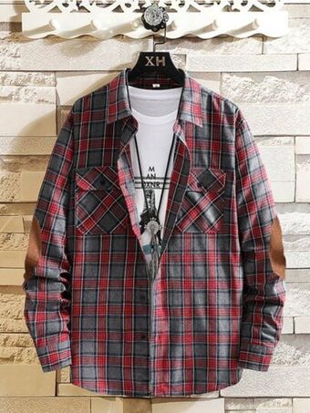 SHEIN Hombres camisa de cuadros con bolsillo con solapa sin camiseta oferta