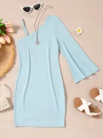 Niñas vestido de cuello asimétrico manga de campana