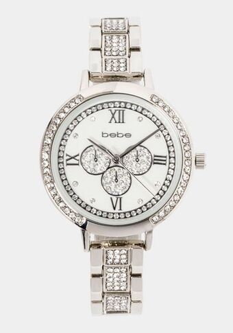 Bebe Silver crystal bezel roman numeral watch oferta