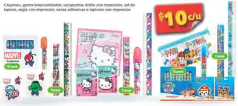Bodega Aurrerá Crayones, Goma Intercambiable, Sacapuntas Doble con Impresión, Set de Lapices, Regla con Impresión, Notas Adhesivas oferta