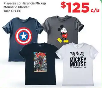 Bodega Aurrerá Playeras con Licencia Mickey Mouse o Marvel Talla CH-EG oferta