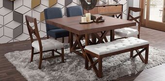Muebles Dico Comedor mika cuadrado con 2 sillas azul, 2 sillas y banca capitonadas oferta