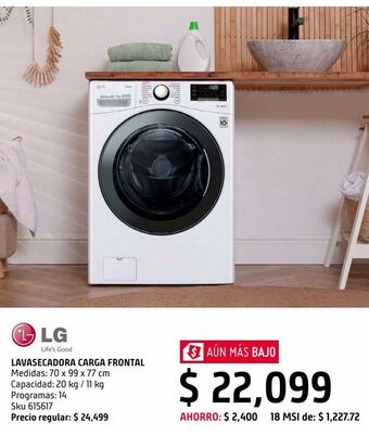 Lavasecadora lg cargafrontal 20kg+ped blanca wd20wv2s6