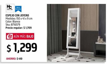 Sodimac Homecenter Espejo joyero color blanco 150 x 41 cm oferta