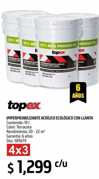 Sodimac Homecenter Impermeabilizante topex llanta 6 años rojo 21.6 l oferta