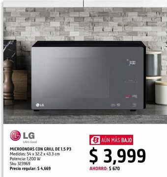 Sodimac Homecenter Microondas acabado espejo con grill de 1.5 p3 negro oferta