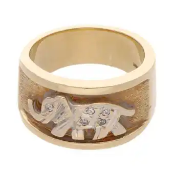 Nacional Monte de Piedad Anillo hechura especial motivo elefante con sintéticos en oro dos tonos 14 kilates. oferta