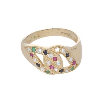 Nacional Monte de Piedad Anillo calado con sintéticos en oro amarillo 14 kilates. oferta