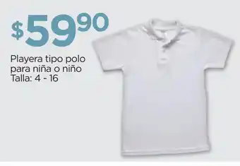 Playera tipo polo para niña o niño talla 4 - 16