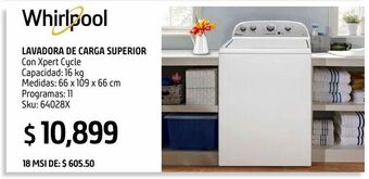Lavadora whirlpool carga superior 16 kg xpert system