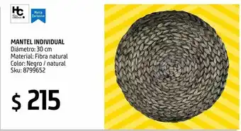 Sodimac Homecenter Mantel individual fibra natural redondo oferta