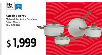 Sodimac Homecenter Batería 7 piezas cerámica blanco mango madera oferta