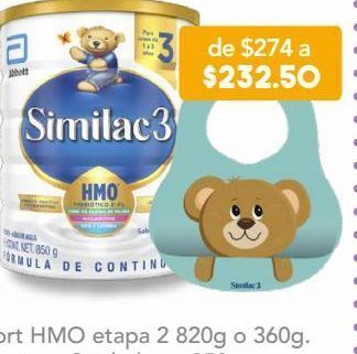 Similac etapa 3 fórmula de continuación para niños de 1 a 3 años + babero 850 g