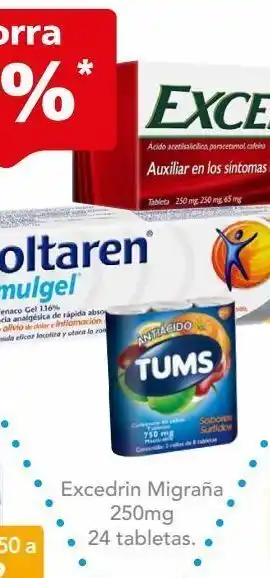 Excedrin migraña 24 tableta frasco ácido acetilsalicílico 250 mg