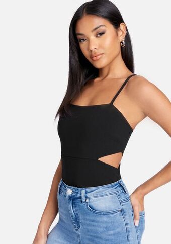 Bebe Side cutouts knit crepe top oferta