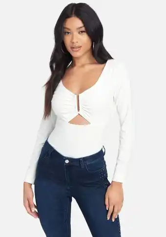 Bebe U-shape keyhole long sleeve top oferta