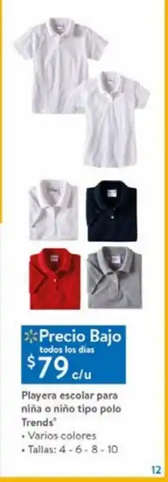 Walmart Playera escolar para niña o niño trends oferta