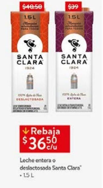 Walmart Leche entera o deslactosada santa clara 1,5l oferta