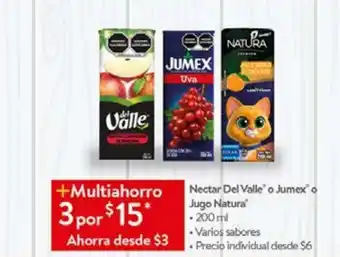 Walmart Néctar del valle o jumex 200ml oferta