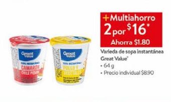Variedad de sopa instantánea great value 64g