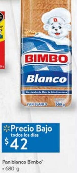 Walmart Pan blanco bimbo 680g oferta