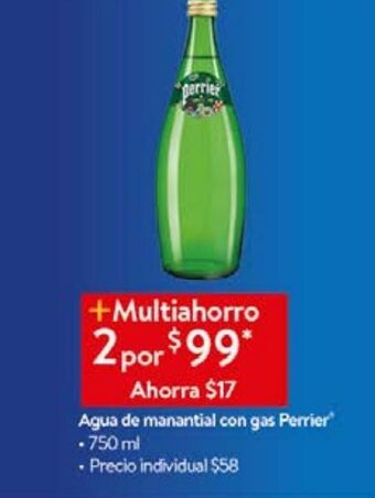 Walmart Agua de manantial con gas perrier 750ml oferta