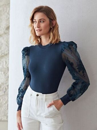 SHEIN Motf premium body viscosa con encaje de malla oferta