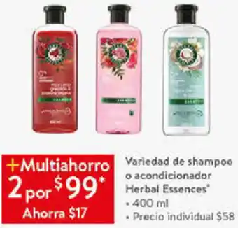 Walmart Variedad de Shampoo o Acondicionadores Herbal Essences 400ml oferta