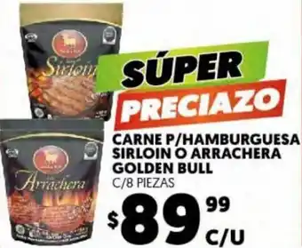 Merco Carne p/Hamburguesa Sirloin O Arrachera Golden Bull C/8 Piezas oferta