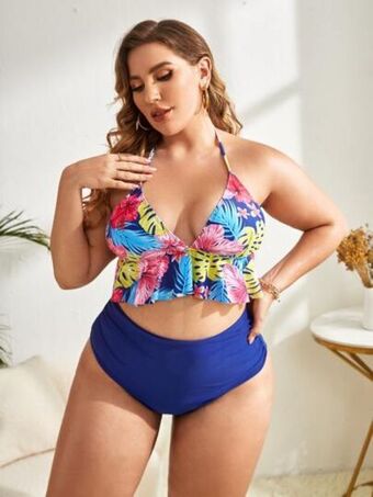 SHEIN Bañador bikini con estampado floral bajo con fruncido oferta