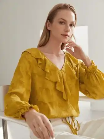 SHEIN Blusas de mujer apliques cordón volante floral elegante oferta