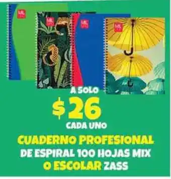 Cuaderno Profesional de espiral 100 Hojas Mix o Escolar Zass