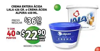 Soriana Híper Lala Crema Entera Acida 426 gr o crema Acida Alpura 450 ml oferta