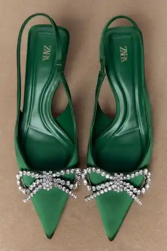 ZARA Zapato tacón destalonado lazo brillos oferta