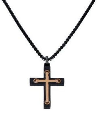 Joyerías Bizzarro Dije de cruz con cadena de acero rosa y negro con zirconias oferta