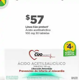 Bodega Aurrerá Línea cúo protect ácido acetilsalicílico 100mg 30 tabletas oferta