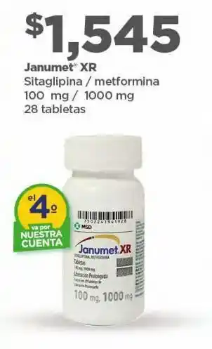 Bodega Aurrerá Janumet xr sitaglipina / metformina 100mg / 1000mg 28 tabletas oferta