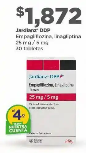 Bodega Aurrerá Jardianz ddp empagliflozina, linagliptina 25 mg / 5 mg 30 tabletas oferta
