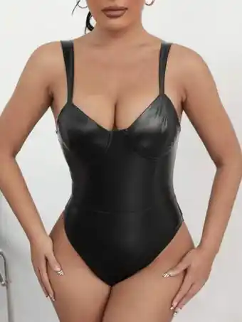 SHEIN Body de tirantes con cremallera trasera cuero pu oferta