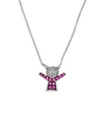 Joyerías Bizzarro Collar de oro blanco con diamantes y zafiro rosa, dije de niña oferta